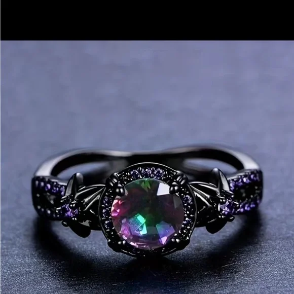 Black Zirconium Ring with Purple Rhinestones - Picture 2 of 4